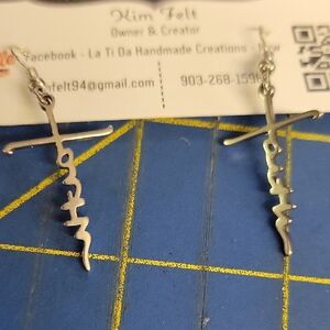 Silver Tone Faith Cross Earrings